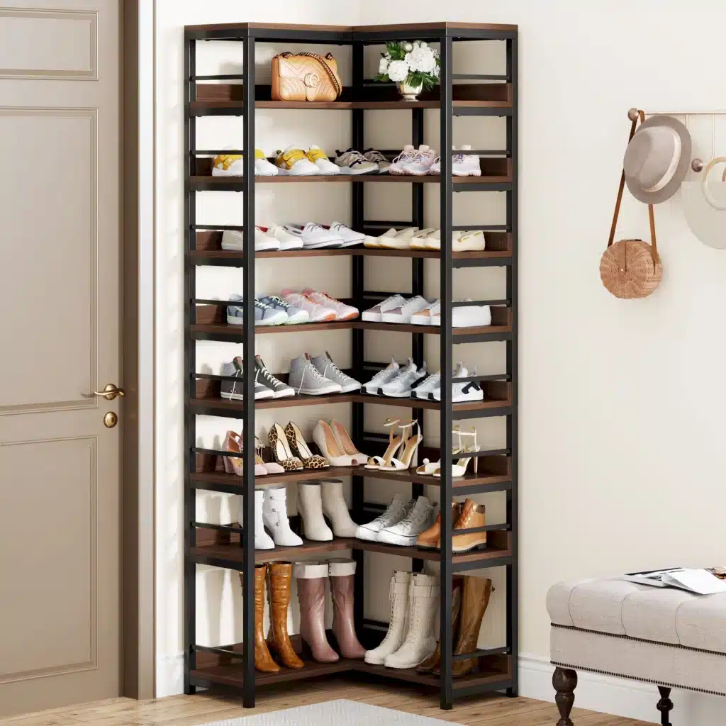 entryway corner shoe shelving