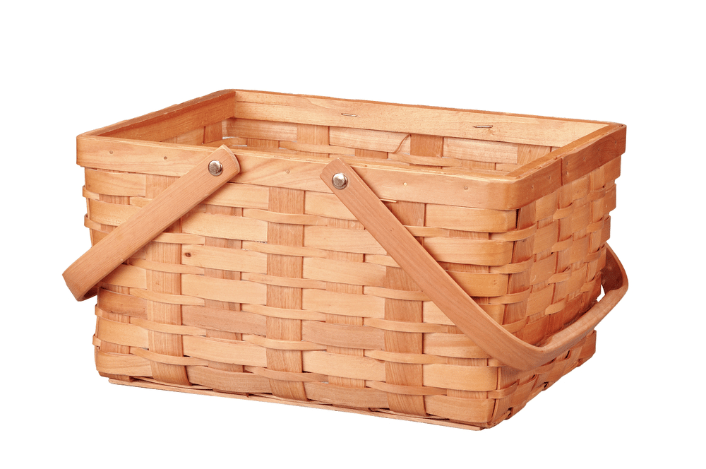 A view of a wooden wicker basket