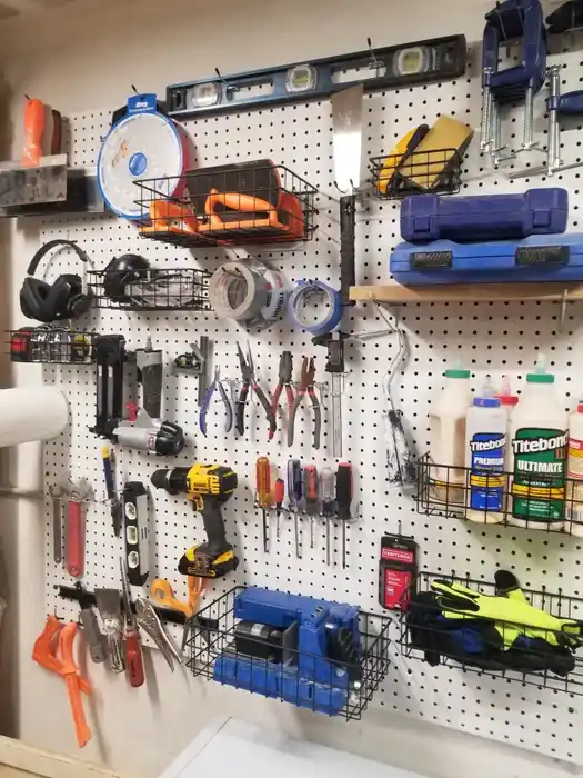 attic pegboard storage