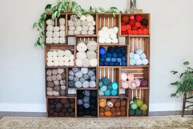 wooden crates for yarn storage