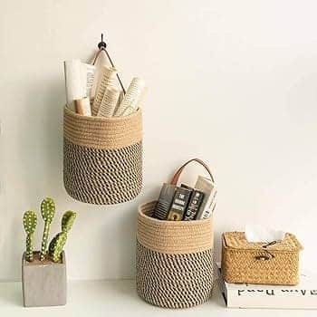 brown jute hanging baskets