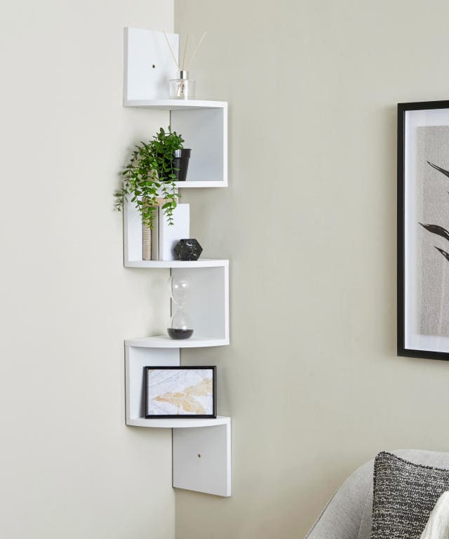 corner shelve with some decorative items