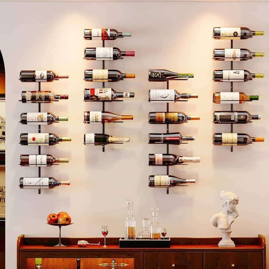 wines placed in a wall mounted wine rack