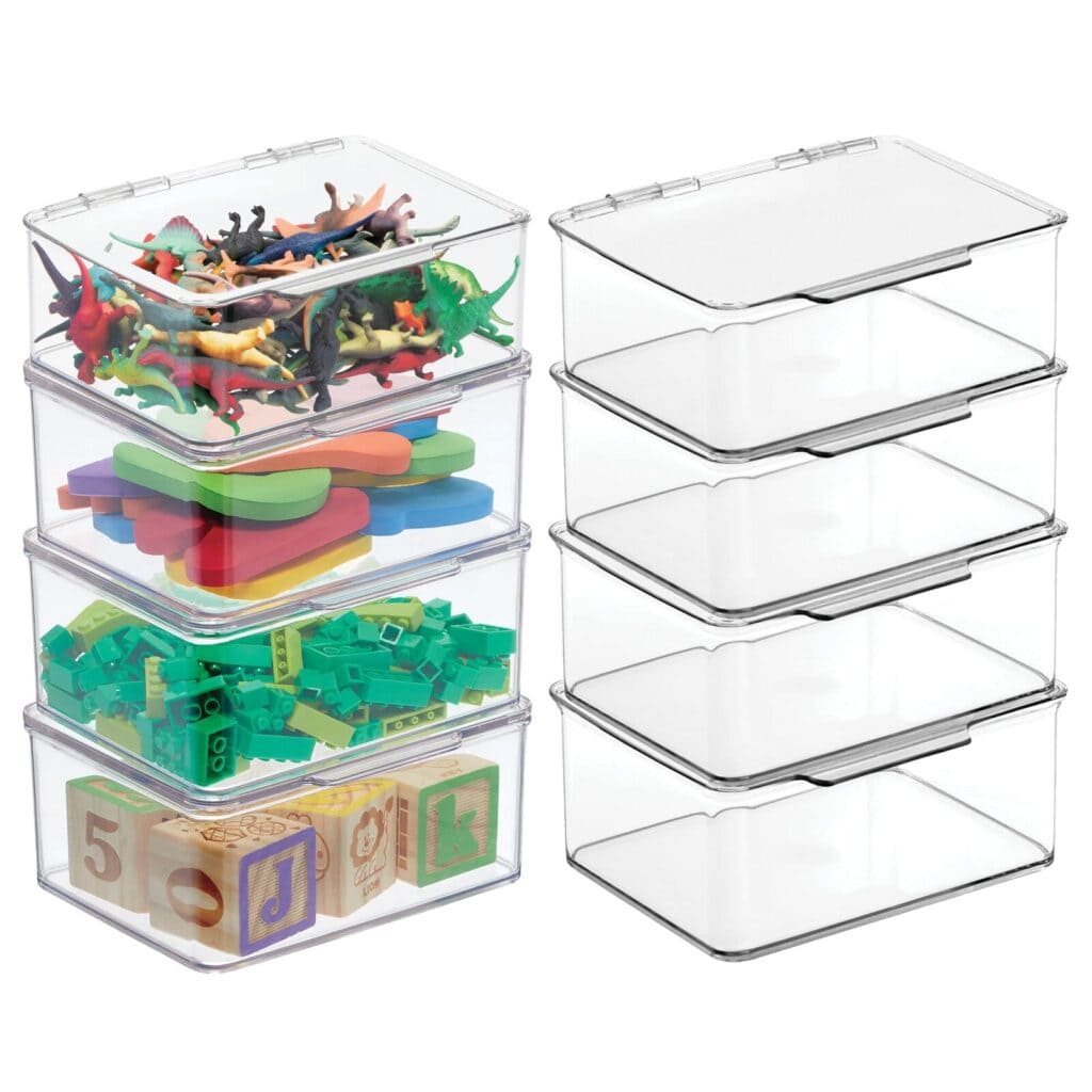 clear bins with toys in them