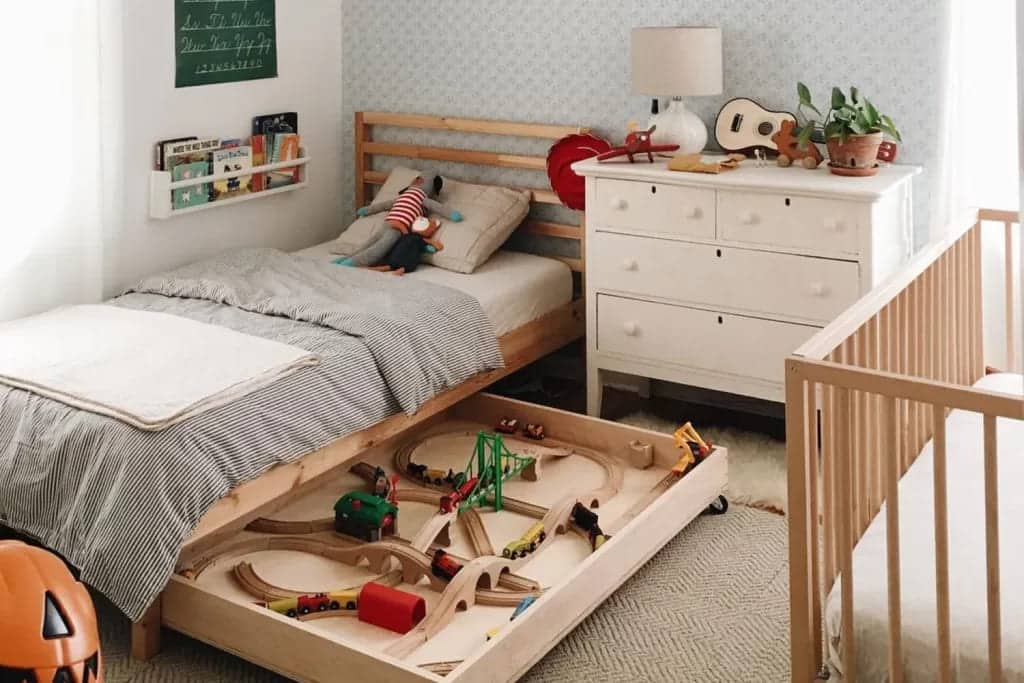 underbed storage for toys in a room decorative items set on side table