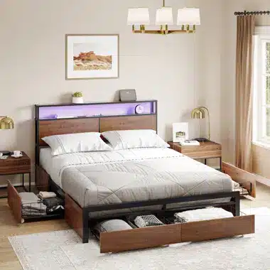 A view of the Dalary Solid Storage Bed with under drawer storage