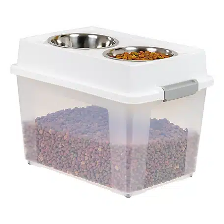 A view of the Iris Airtight dog food storage containers