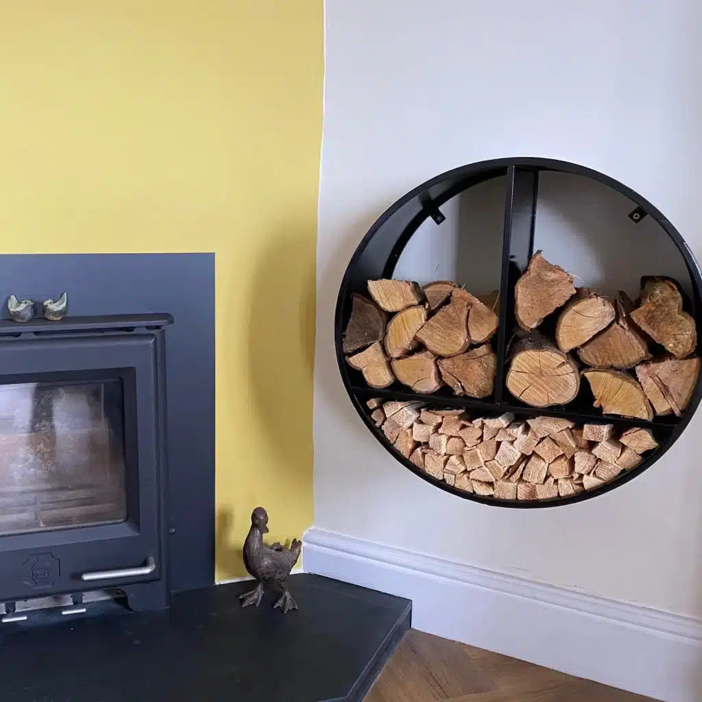 round shaped log holder on wall