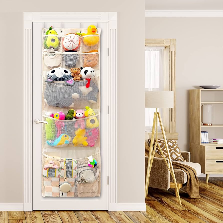 shoe organizer for stuff animals behind the door