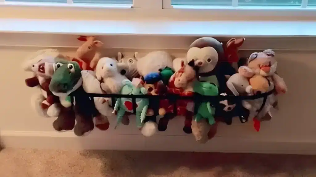 stuffed animals in hanging planter