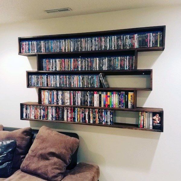 wall rack with DVDs