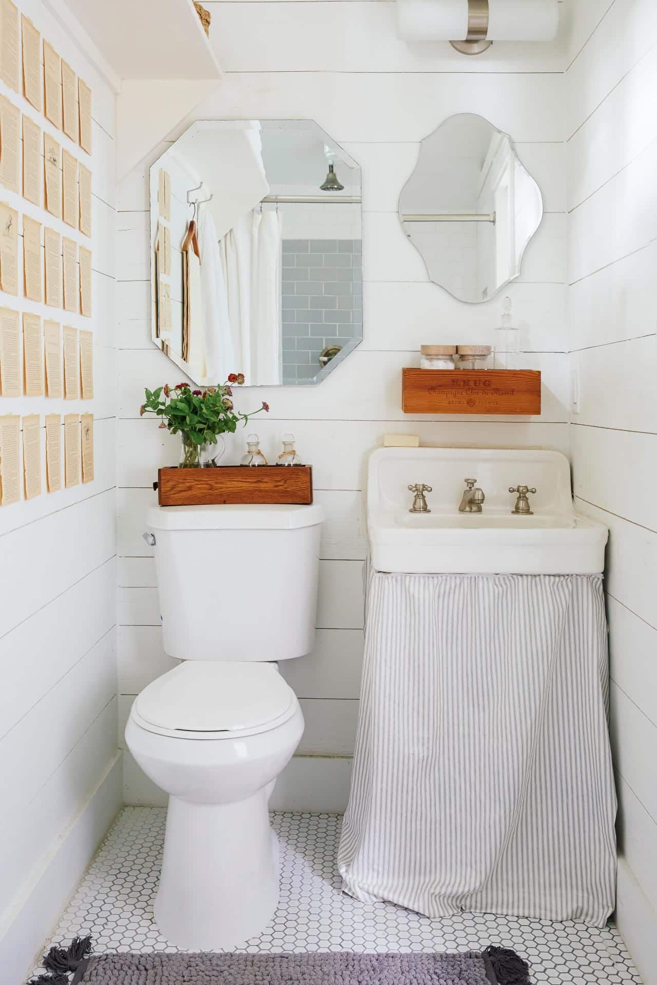 A view of decorations placed on the top of a toilet