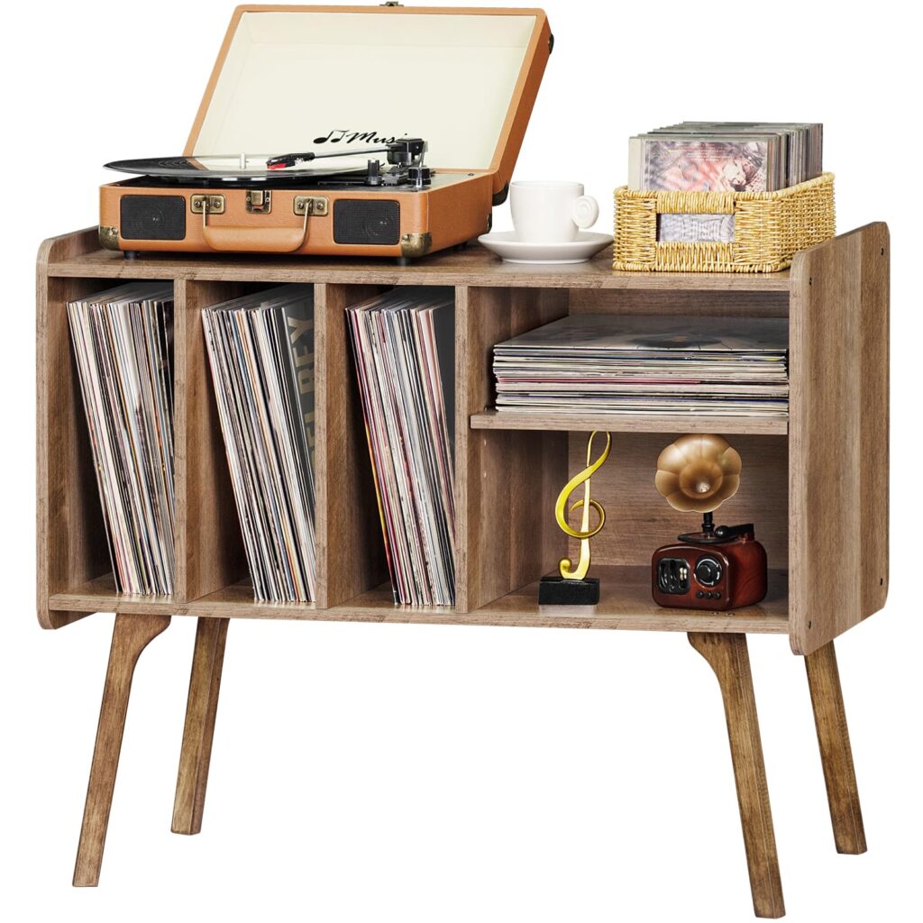 A view of a Turntable Stand with Built-In Storage with vinyl storage