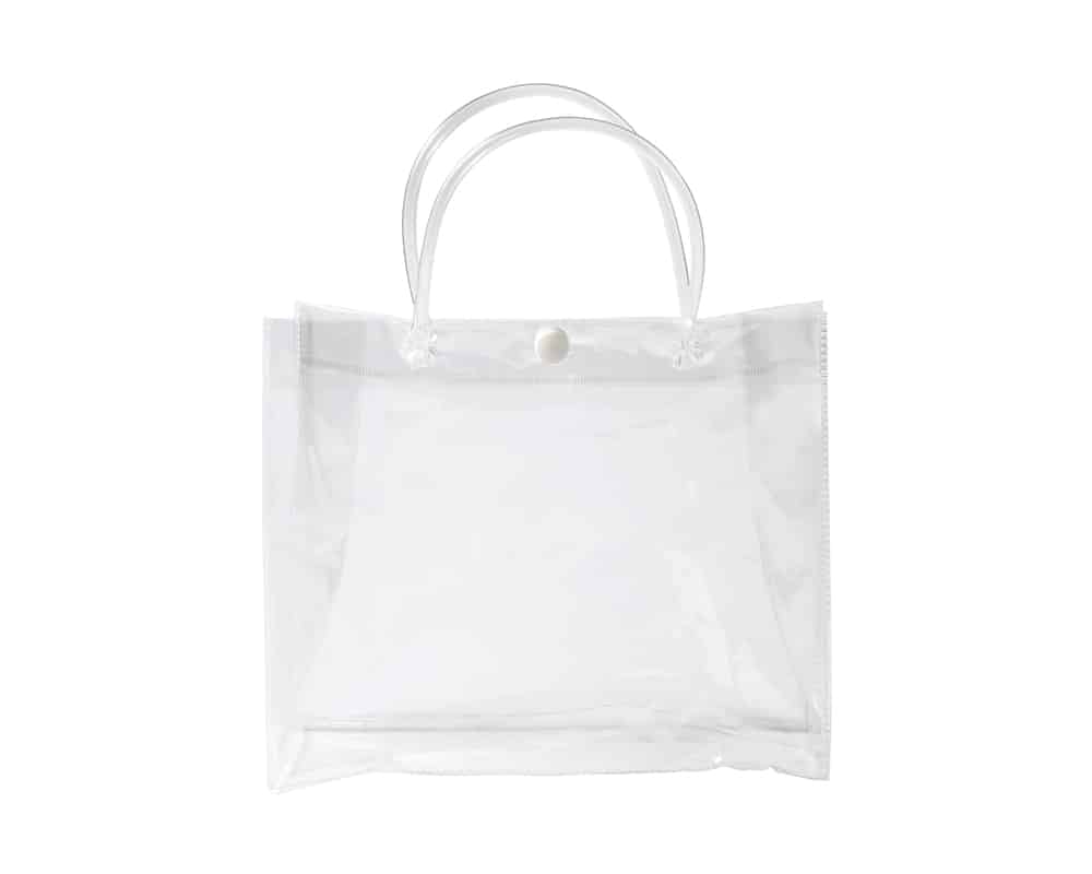 A view of a clear plastic tote bag