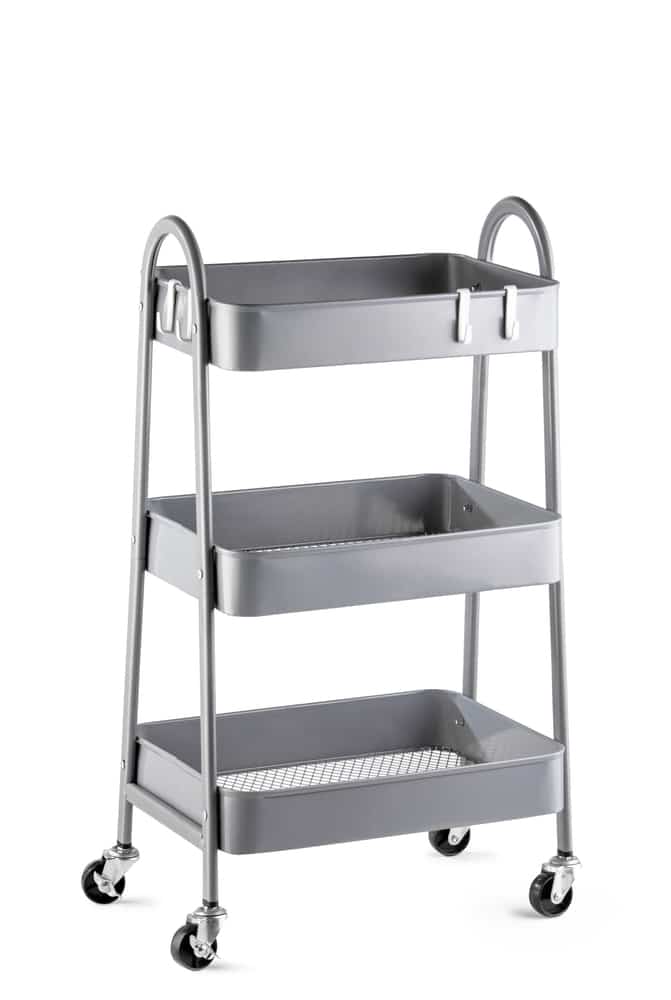 A view of a clothes storage cart