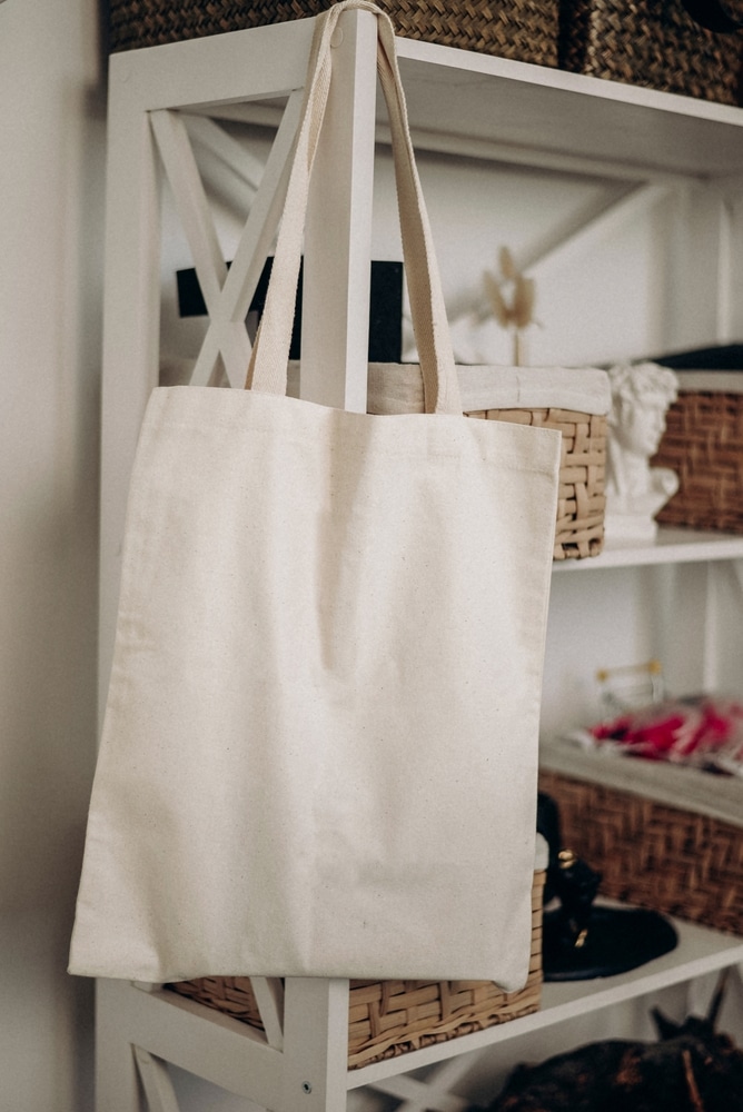 A view of a tote bag hung