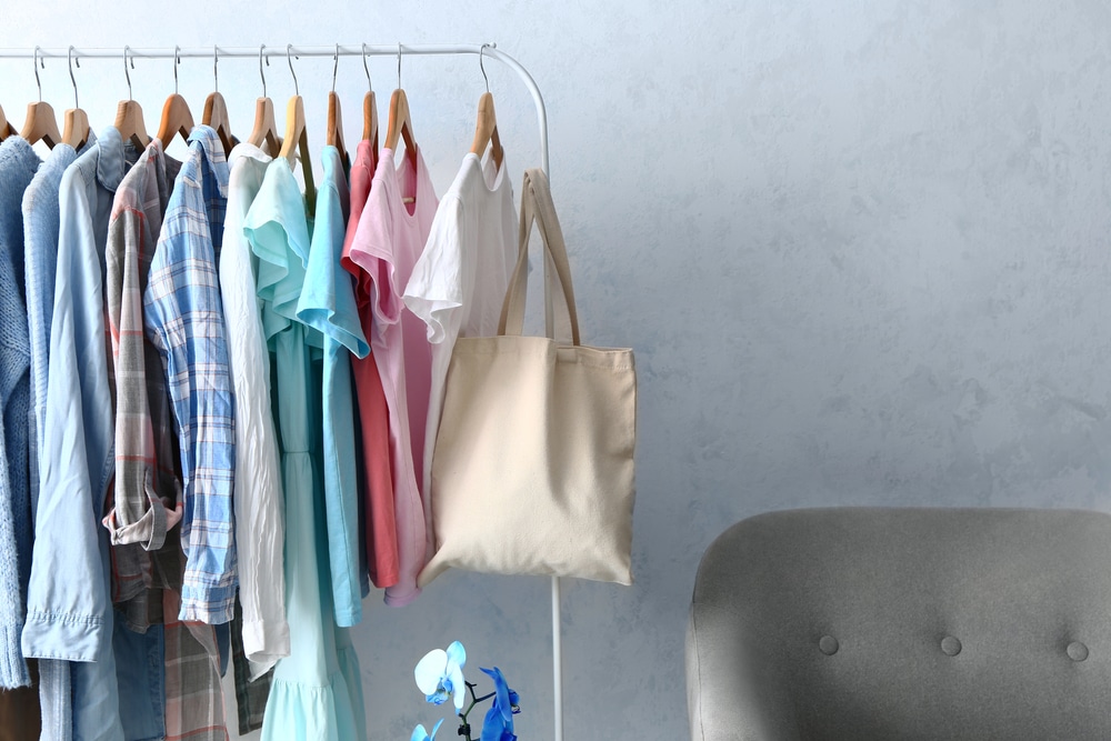 A view of a tote bag stored