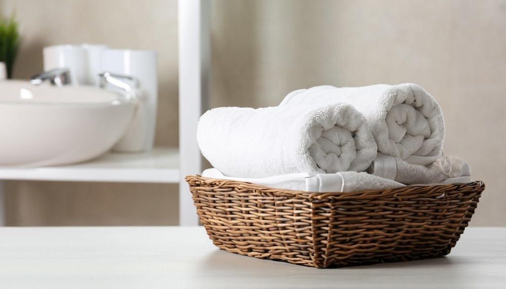 A view of basket with towels inside